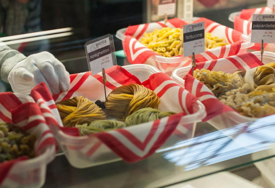 Fresh homemade pasta at the Dieppe Market