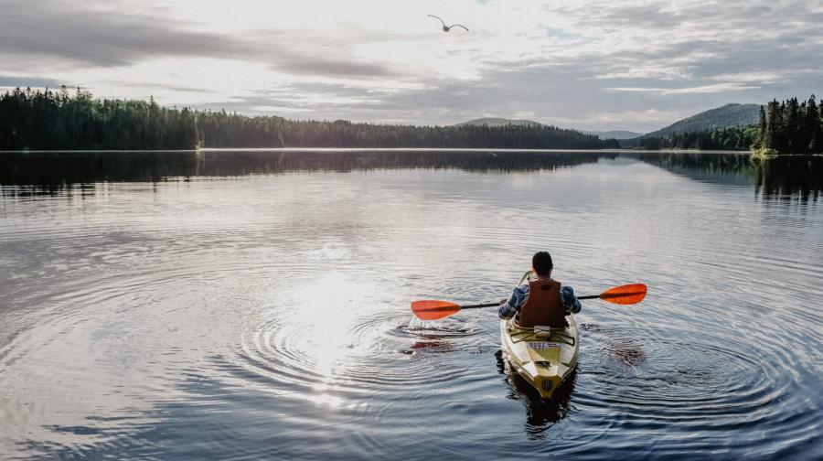 person on a lake kayaking