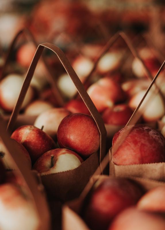 Bags of red apples